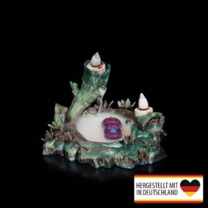 Backflow Räucherkegel Flusspferd mit Rauch über Teichlandschaft