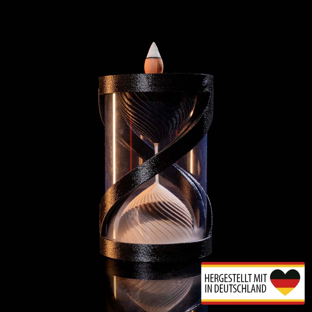 Backflow Räucherkegel Gedrehte Sanduhr mit Rauch im Spiralverlauf