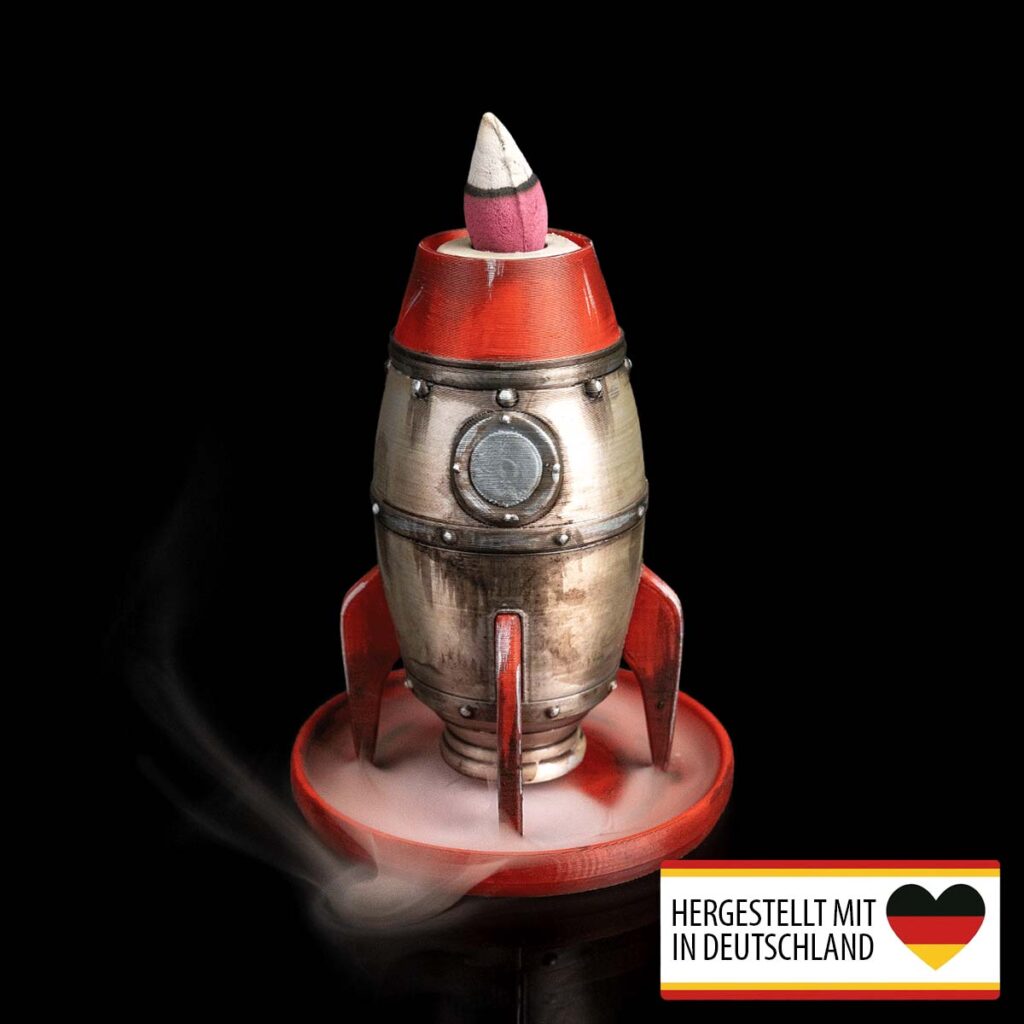 Backflow Räucherkegel Rakete mit Rauch aus der Düse