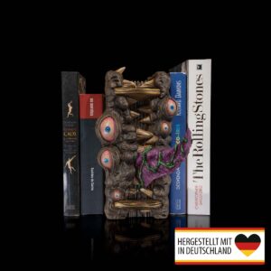 Handbemalte Buchstütze Monster aus 3D-Druck, Frontansicht