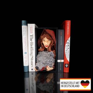 Rotkäppchen Buchstütze zwischen Büchern, farbiger PLA-3D-Druck aus Deutschland