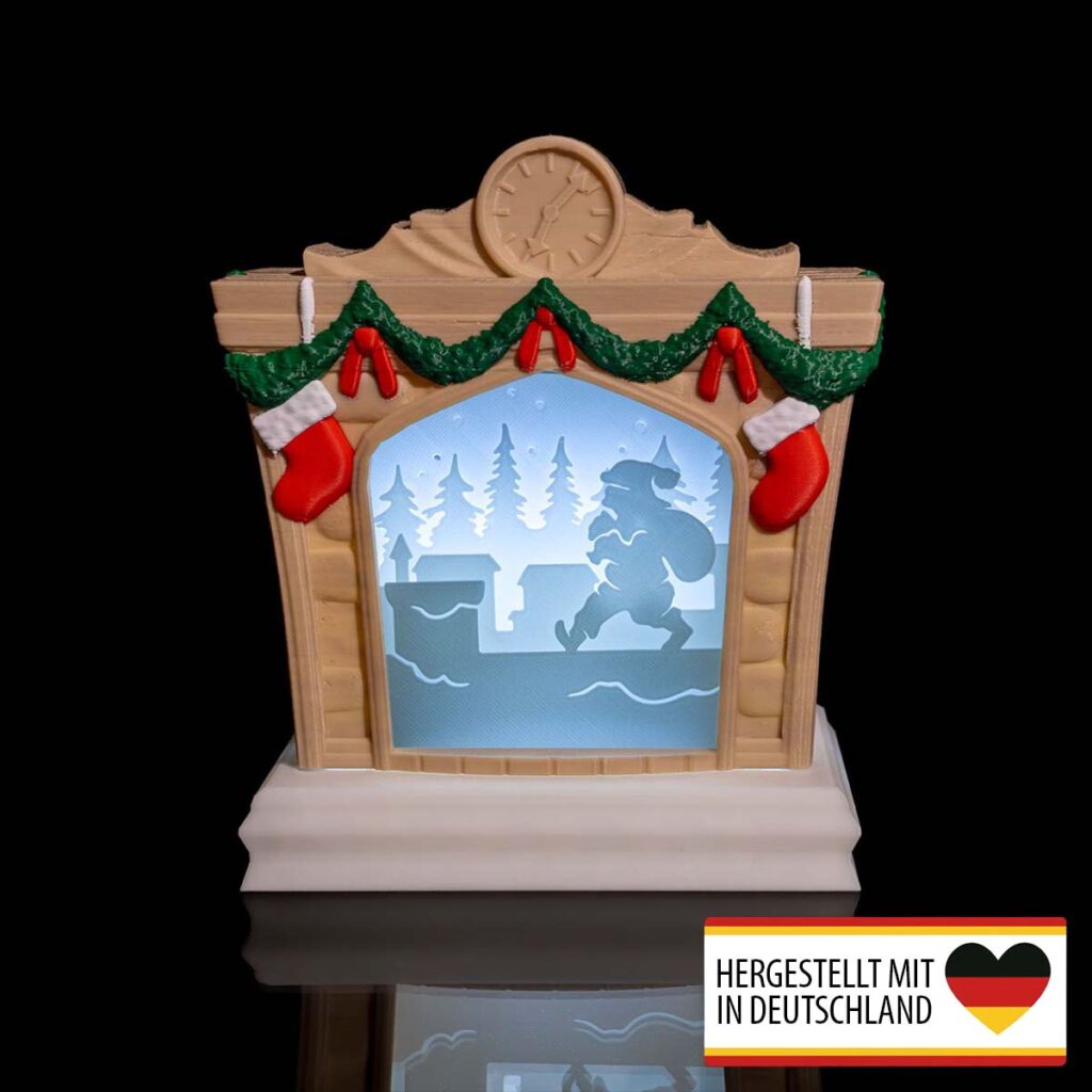 Diorama Weihnachtsmann Kamin – beleuchtete Weihnachtsdeko aus 3D-Druck