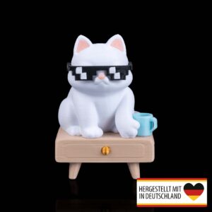 Linke Seitenansicht der coolen Katzenfigur mit Sonnenbrille.