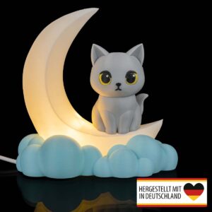 Kinderzimmerlampe Mond Katze mit leuchtendem Mond und warmweißem Licht
