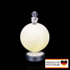 Frontansicht der Mond-Astronaut Lampe mit leuchtendem Vollmond und sitzendem Astronauten