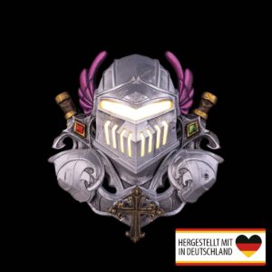 Leuchtende Ritter-Wandlampe mit LED-Visier und farbigen Details