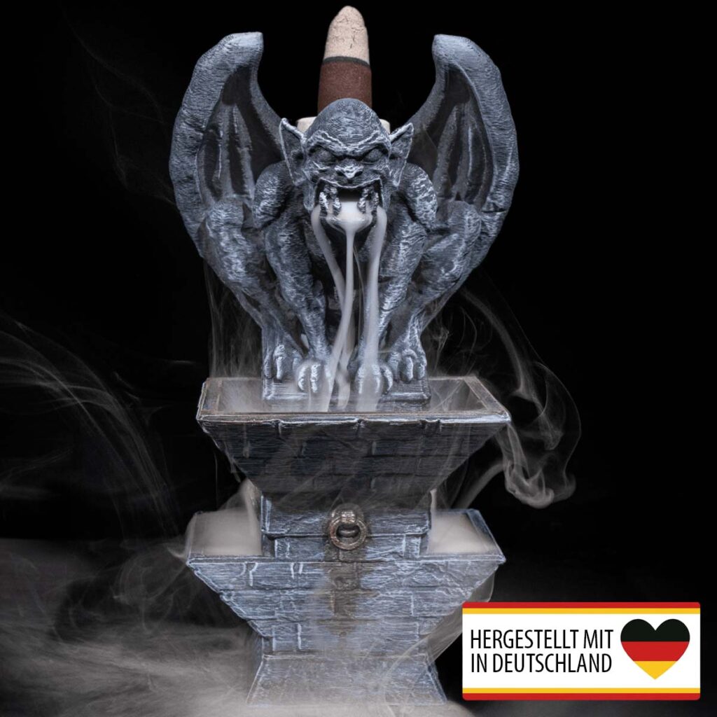 Gargoyle Räucherhalter The Watcher mit Backflow Rauchfluss aus Maul und Schalen, 3D-gedruckt aus PLA