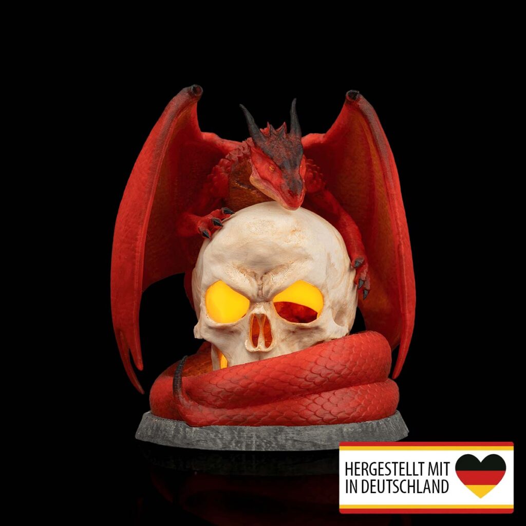 Tischlampe „Drache & Totenkopf“ – 3D-Druck made in Germany