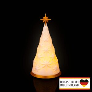 3D-gedruckter Tannenbaum-Teelichthalter mit Weihnachtsstern und warmem LED-Licht