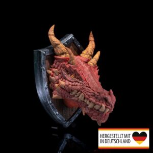 Handbemalte Wanddeko Feuerdrachen Trophäe mit mystischer Ausstrahlung
