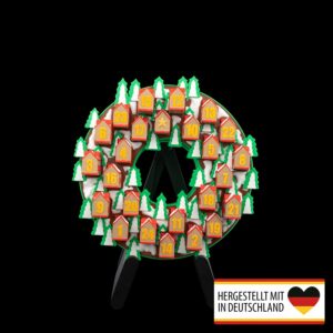 Adventskalender Kranz mit 24 Häuschen und LED-Licht an der Wand