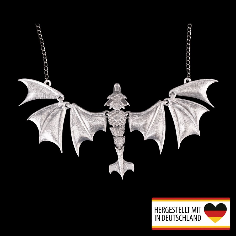 Mystische Halskette Schwingen des Silberdrachen in Silber