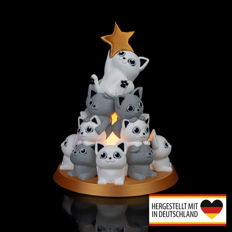 LED Teelichthalter niedlicher Katzen Weihnachtsbaum - Zauberhafte Lichtquelle
